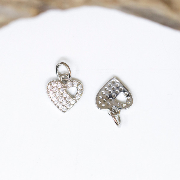 Silver Plated Micro Pave 9x8mm Cut out Heart Charm