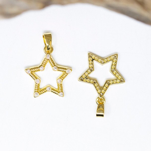 Micro Pave Gold 14x15mm Open Star Charm