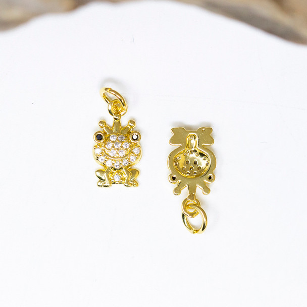 Gold Plated Micro Pave 11x8mm Frog Prince Charm
