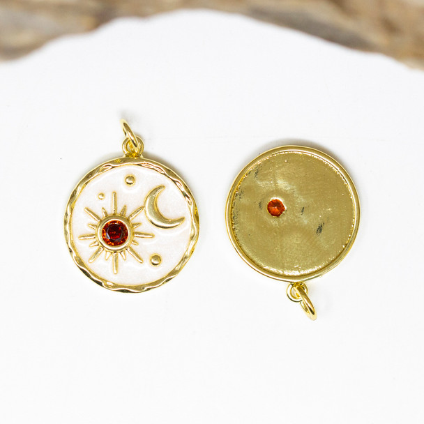 Gold Plated Micro Pave Enamel 18mm White Star Moon Pendant