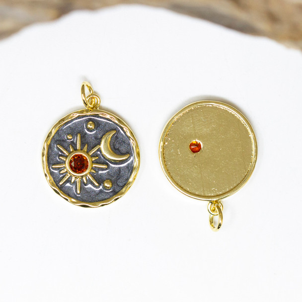 Gold Plated Micro Pave Enamel 18mm Grey Star Moon Pendant