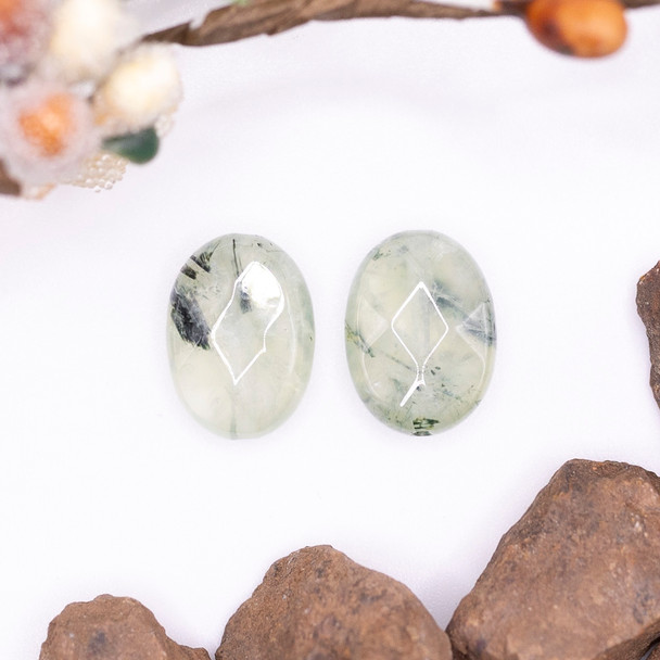 Prehnite Polished 26-28x13mm Faceted Oval