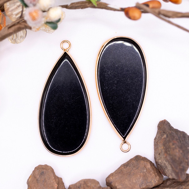 Black Onyx Polished 40x20mm Gold Plated Flat Drop Pendant