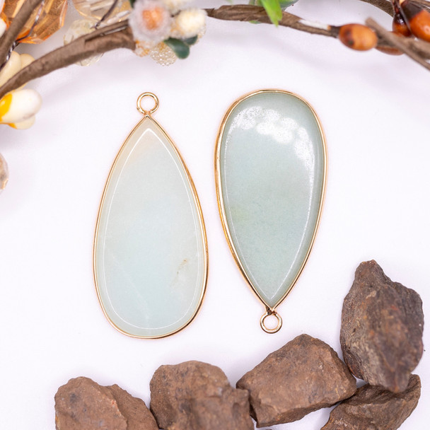 Amazonite Polished 40x20mm Gold Plated Flat Drop Pendant