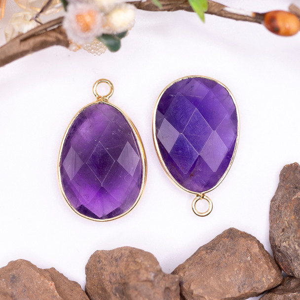 Amethyst Polished Gold Plated 17x22mm Faceted Drop Pendant