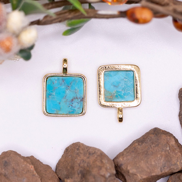 Gold Plated Turquoise 12mm Flat Square Pendant