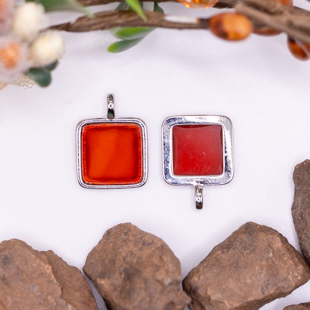 Silver Plated Carnelian 12mm Flat Square Pendant