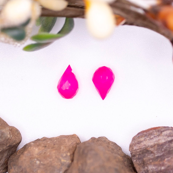 Hydro Quartz Dyed Pink Neon Polished 4x6mm Faceted Drop
