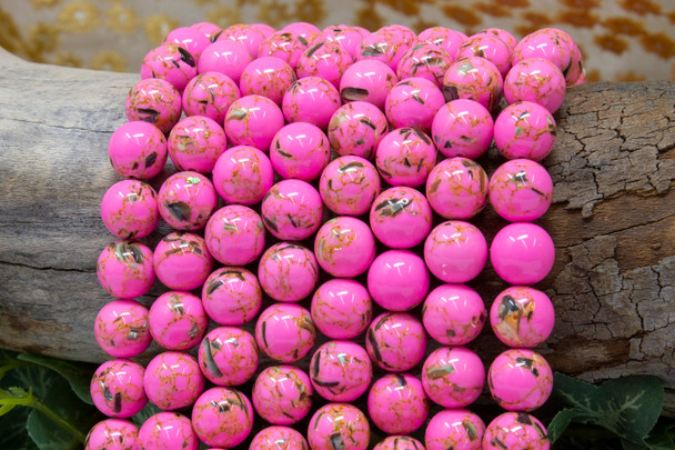 Reconstructed Manmade Turquoise & Shell 12mm Round - Hot Pink