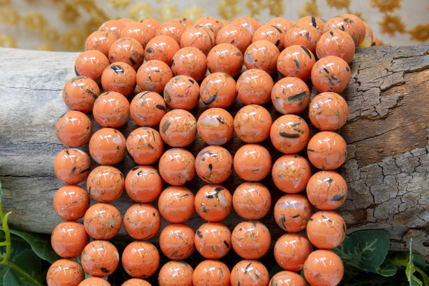 Reconstructed Manmade Turquoise & Shell 12mm Round - Orange