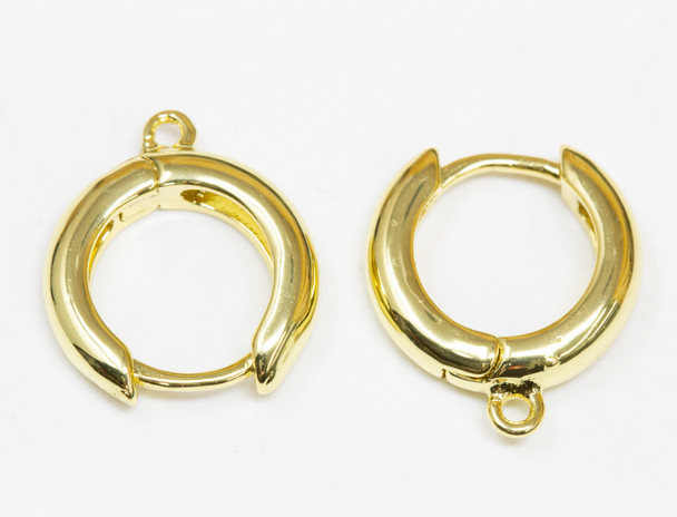 14K Gold Plated 15mm Hoop Earring with Ring - 1 Pair