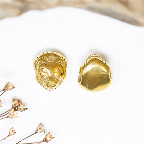 Gold Plated Stainless Steel 12x11mm Lion Bead