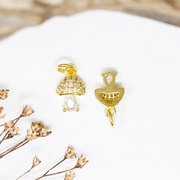 Gold Plated Micro Pave 10x6mm Mushroom Charm
