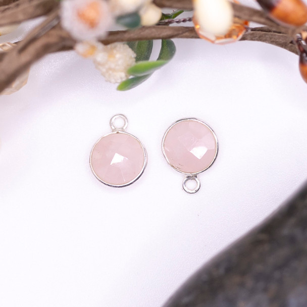 Rose Quartz / Sterling Silver 9mm Faceted Coin Charm