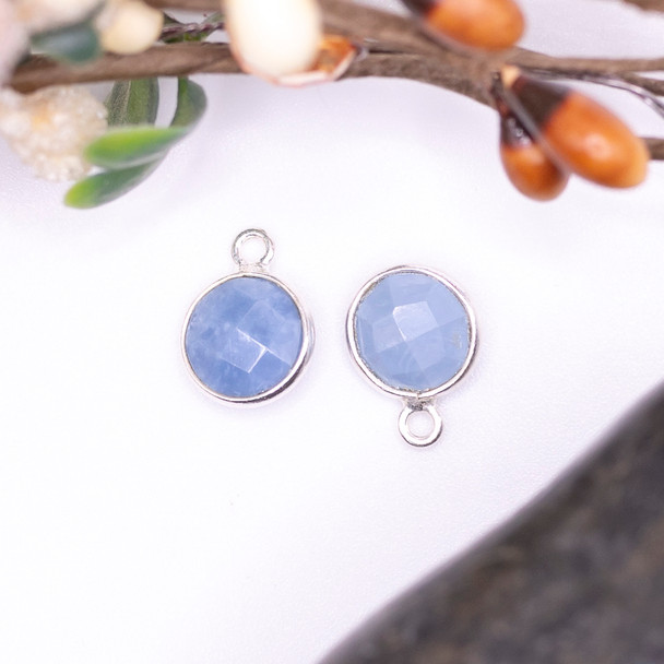 Blue Opal / Sterling Silver 9mm Faceted Coin Charm