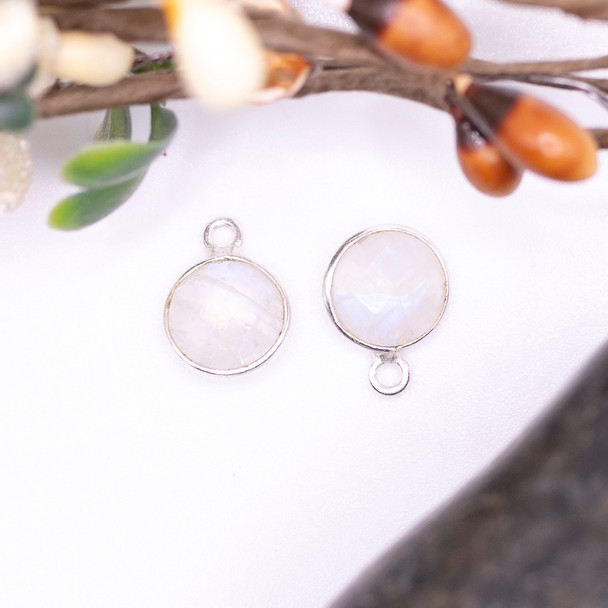 Moonstone / Sterling Silver 9mm Faceted Coin Charm