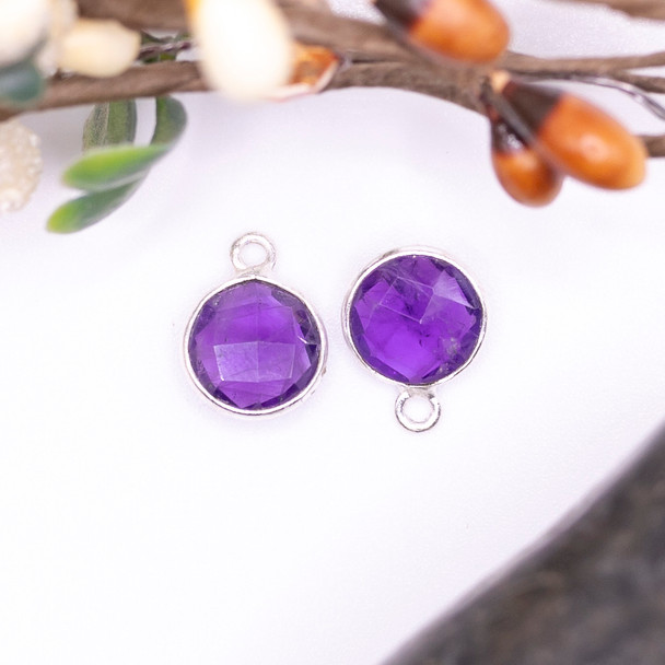 Amethyst / Sterling Silver 9mm Faceted Coin Charm