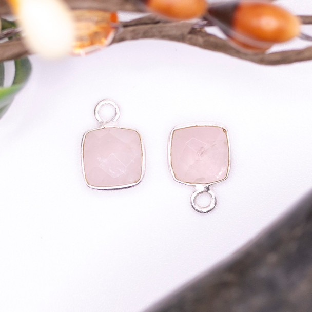 Rose Quartz / Sterling Silver 7mm Faceted Square Charm