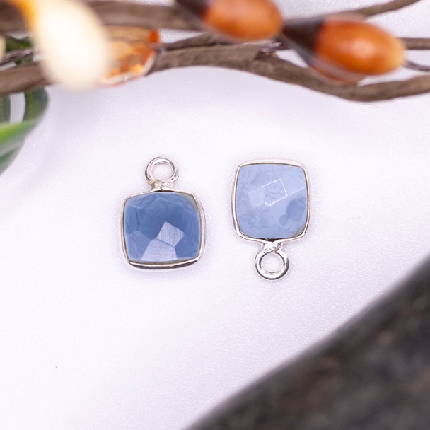 Blue Opal Polished Sterling Silver 7mm Faceted Square Charm
