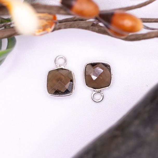 Smoky Quartz / Sterling Silver 7mm Faceted Square Charm