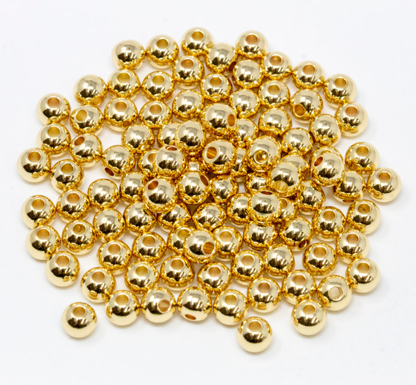 18K Gold Plated 5mm Round Anti Tarnish Coating - 100 Beads