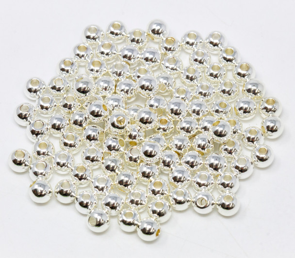 Sterling Silver Plated 5mm Round Anti Tarnish Coating - 100 Beads