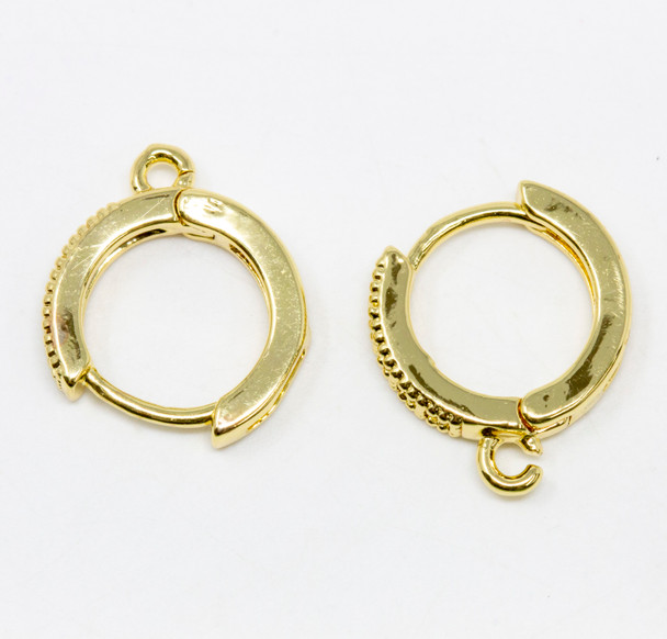 18K Gold Plated Micro Pave 13mm Hoop Earring with Ring