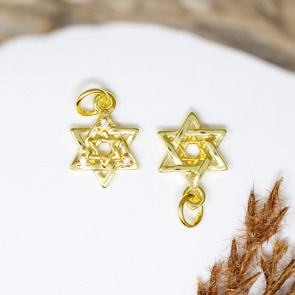 Gold Micro Pave 11mm Star of David Charm