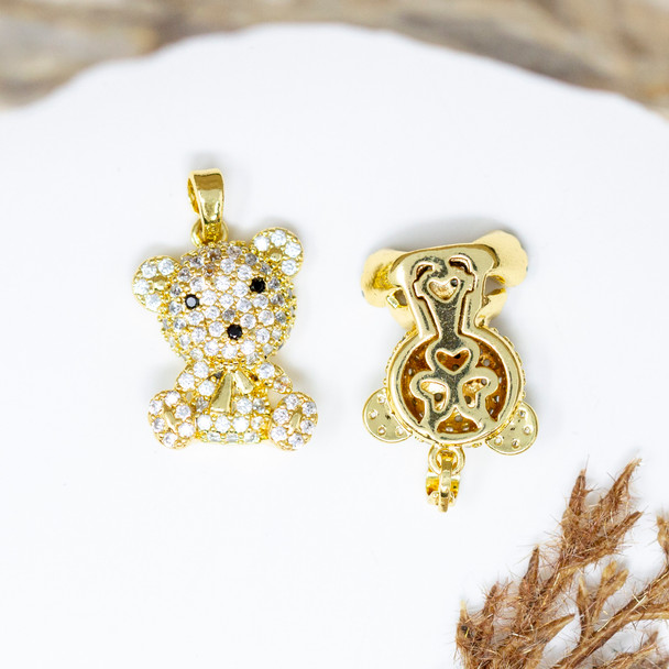 Gold Plated Micro Pave 14x18mm Sitting Bear Charm