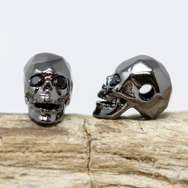 Gunmetal Plated Micro Pave 8x13mm Skull Bead