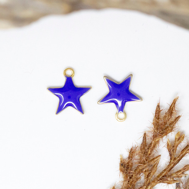 Gold Plated Enamel 10mm Blue Star Charm