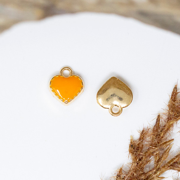 Gold Plated Enamel 7mm Orange Heart Charm