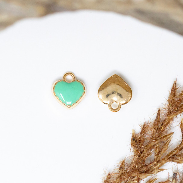 Gold Plated Enamel 7mm Aqua Heart Charm