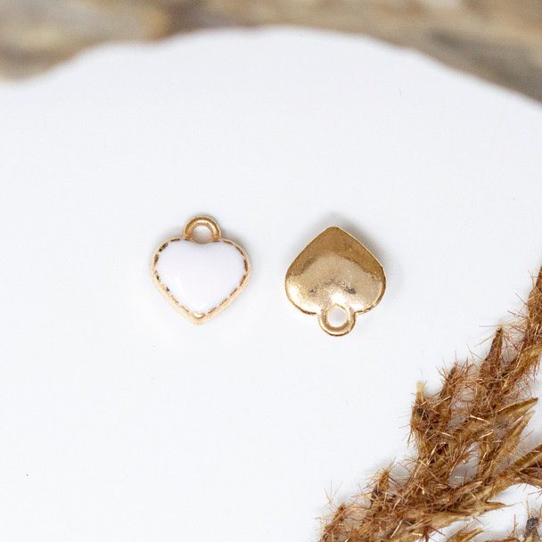 Gold Plated Enamel 7mm White Heart Charm