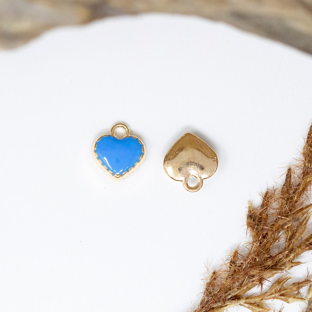 Gold Plated Enamel 7mm Blue Heart Charm