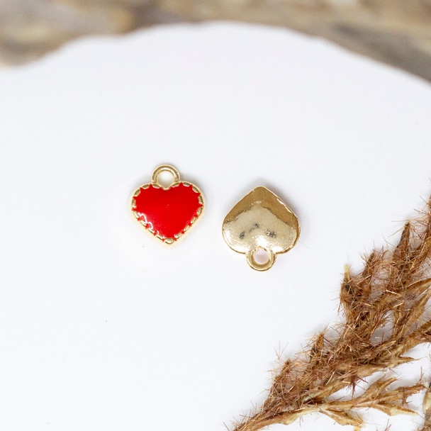 Gold Plated Enamel 7mm Red Heart Charm