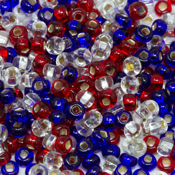 Size 6 Czech Seed Beads -- 1114 Patriotic Mix