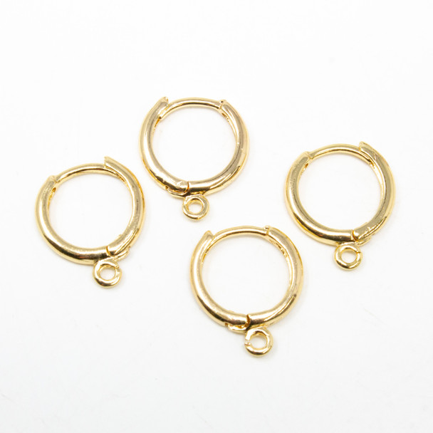 18K Gold Plated 13.5x2mm Hoop Earring with Ring - 2 Pair