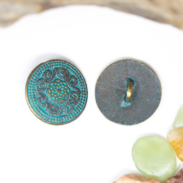 Green Patina Antique Brass Plated Alloy 20mm Flower Button