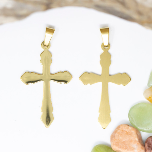 Gold Plated Stainless Steel 36x22mm Cross Pendant