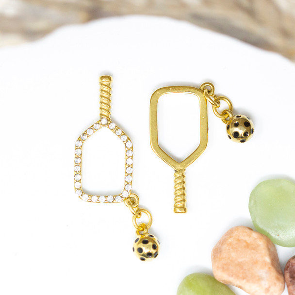 Gold Plated Micro Pave 25mm Pickleball Pendant