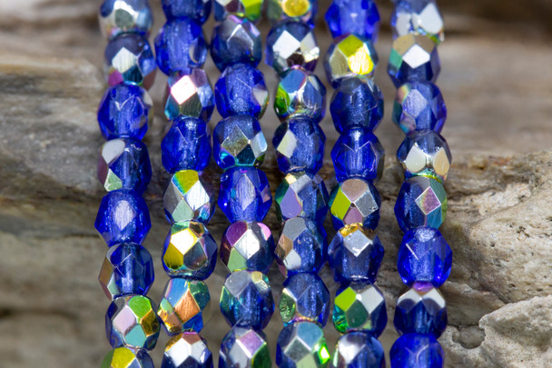 Fire Polish 3mm Faceted Round - Sapphire Vitral