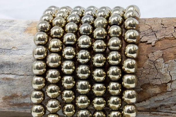 Pyrite Color Plated Hematite Polished 10mm Round