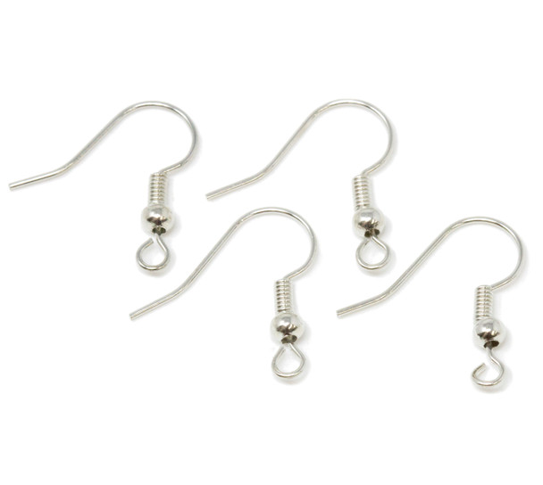 Silver Plated Spring & Bead Ear Wires - 2 Pairs