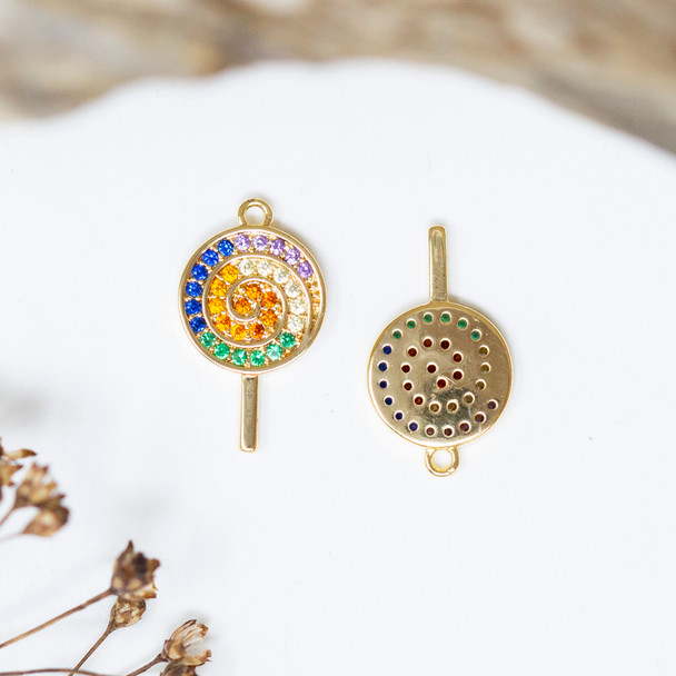 Micro Pave Gold / Multi Color 16x9mm Lollipop Charm