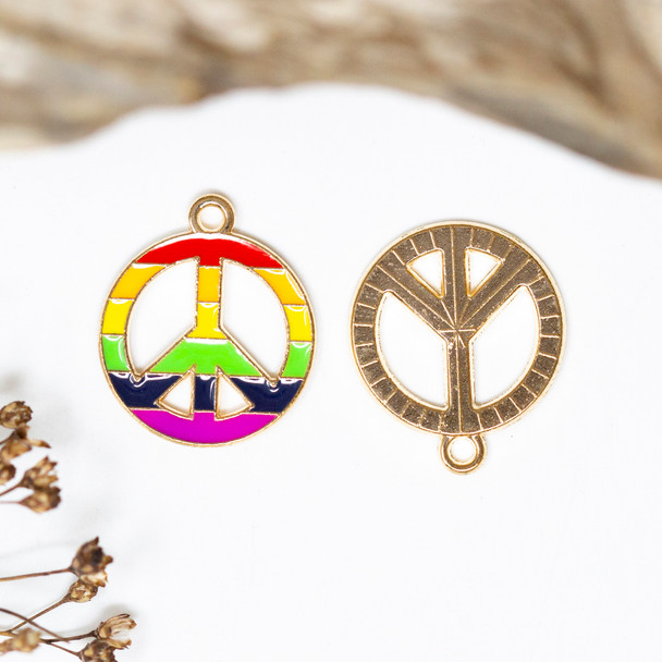 Gold Plated Enamel 20x17mm Multi Color Peace Sign Charm