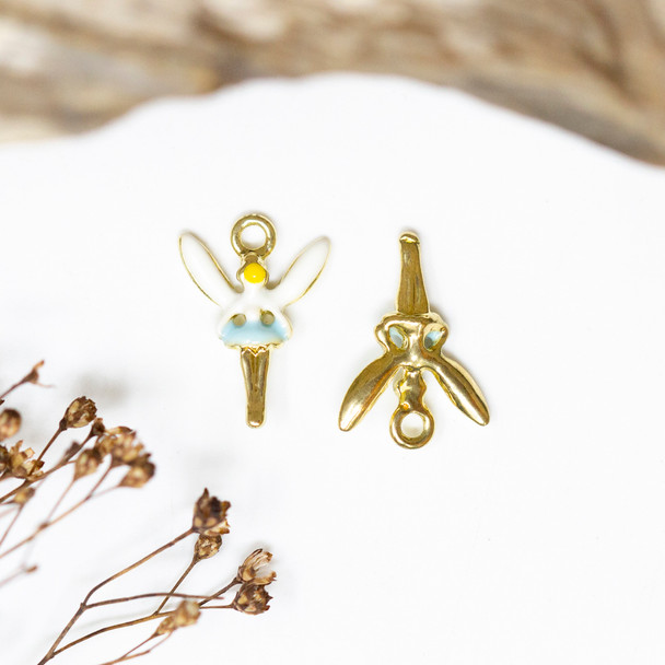 Gold Plated Enamel 17x12mm White and Blue Fairy Charm