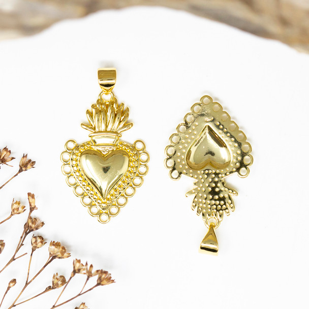 14K Gold Plated 30x17mm Sacred Heart Pendant