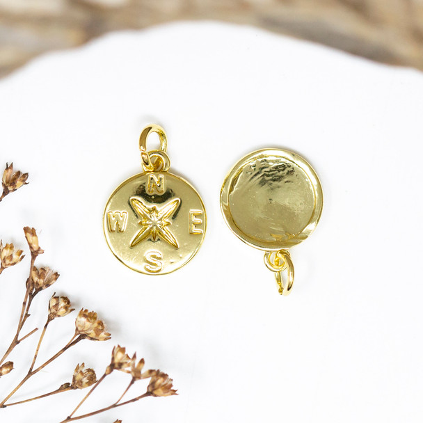 14K Gold Plated 12mm Compass Charm