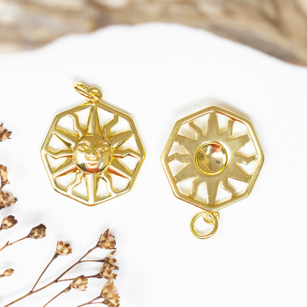 14K Gold Plated 18mm Sun Face Pendant